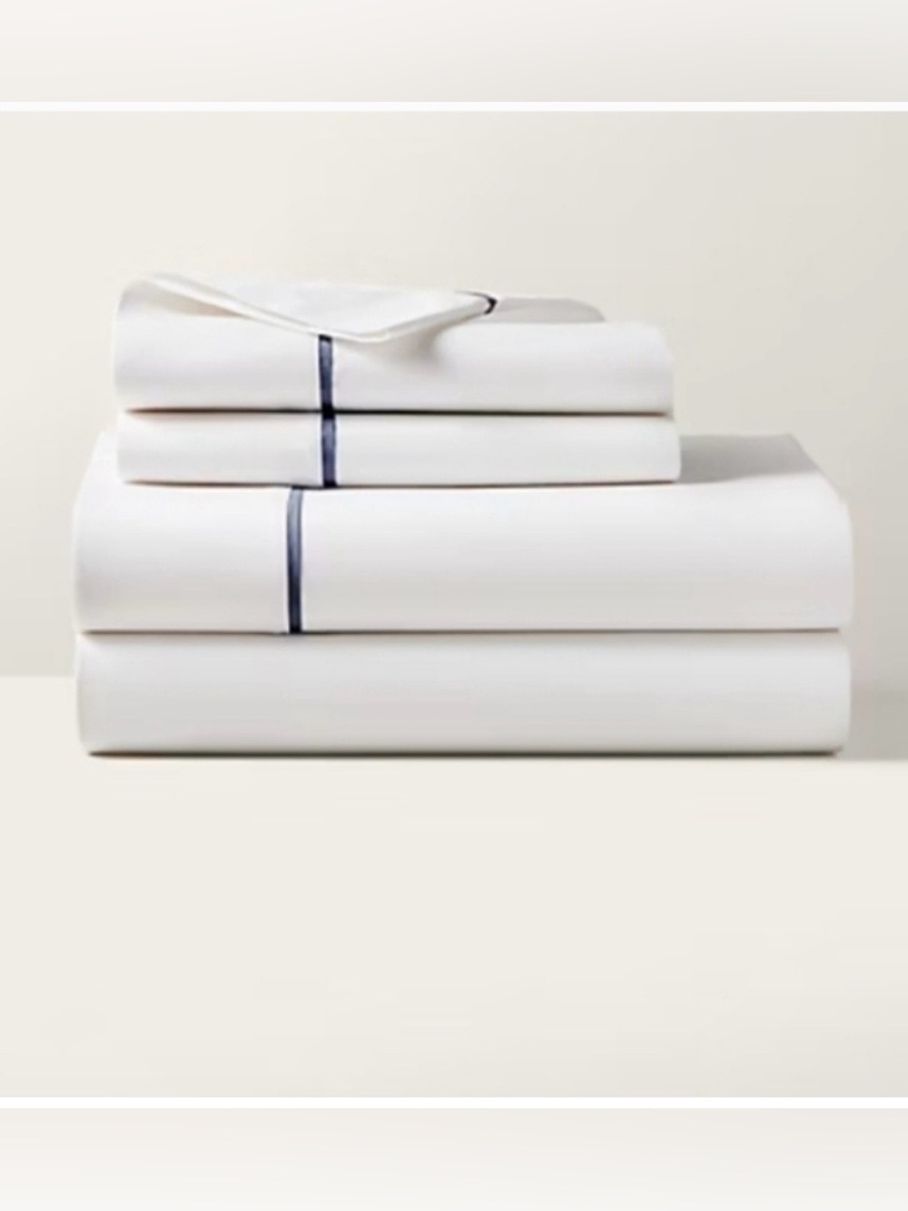 Ralph Lauren White organic cotton with Navy Stripe Flat Sheet